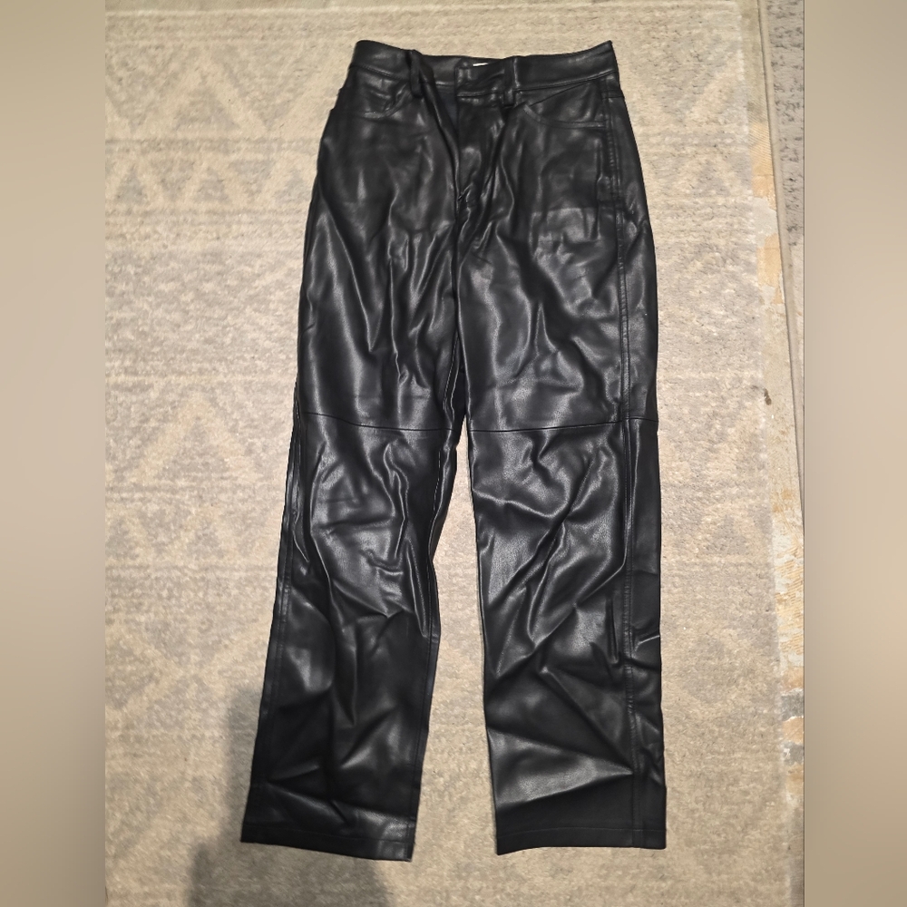 Mango Women's Black Straight Leg Leather Pants